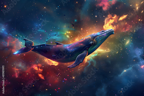 Cosmic whale journeying through starry space