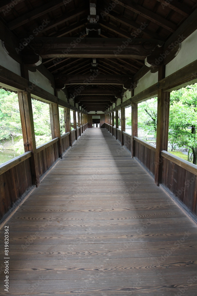 Roofed corridor in Seiryo-ji Temple, Kyoto, Japan