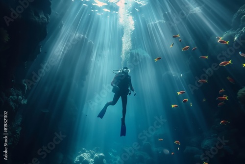 scuba diving to marine life photo