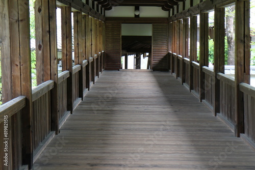 Roofed corridor in Seiryo-ji Temple, Kyoto, Japan