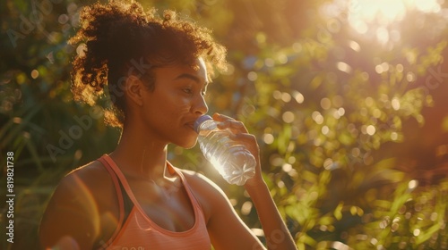 Woman Drinking Water Outdoors