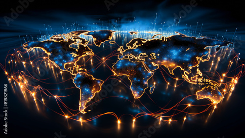 A World Map Pulsating with Real-Time Information.  The IoT Networks Orchestrating Our World photo