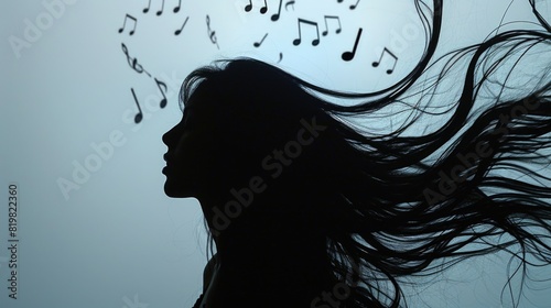 A woman with her hair blowing in the wind, perfect for fashion and beauty concepts photo