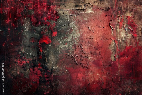 A red and black wall with peeling paint. Suitable for backgrounds or texture images photo