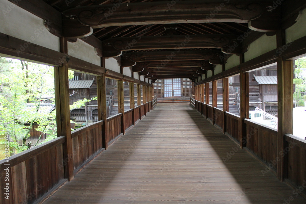 Roofed corridor in Seiryo-ji Temple, Kyoto, Japan
