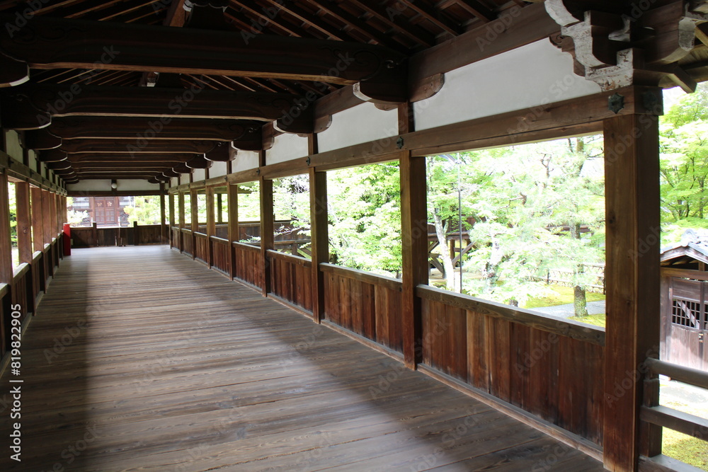 Roofed corridor in Seiryo-ji Temple, Kyoto, Japan