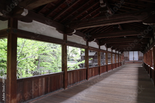 Roofed corridor in Seiryo-ji Temple  Kyoto  Japan