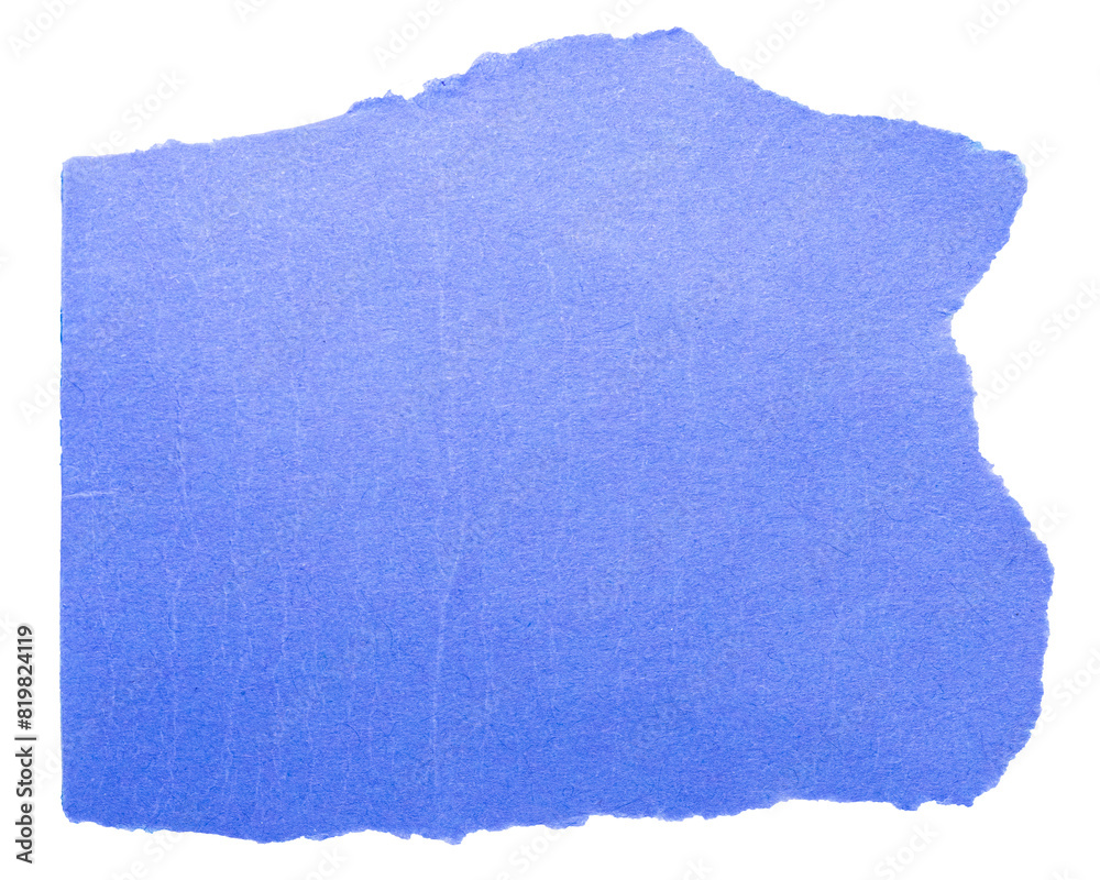 Obraz premium Isolated cut out torn piece of blank blue paper note cardboard with texture and copy space for text, transparent png background design element 