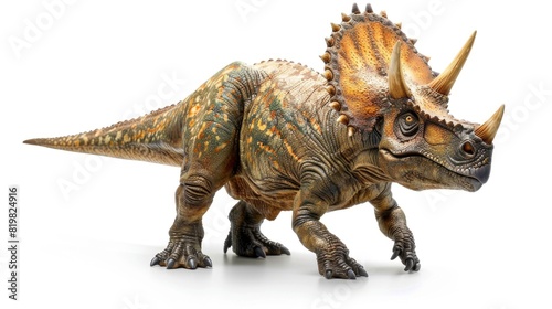 Close up of a toy dinosaur on white background. Suitable for educational materials