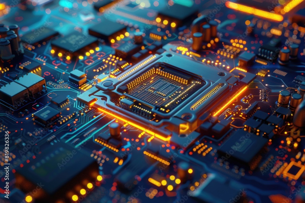 Detailed view of a computer motherboard, suitable for technology concepts Detailed view of a computer motherboard, suitable for technology concepts