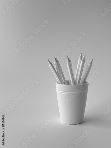 Foto de un fondo limpio gris para un post sobre white pencils en un vaso con espacio para texto. Hecha con un iPhone 15 Pro Max