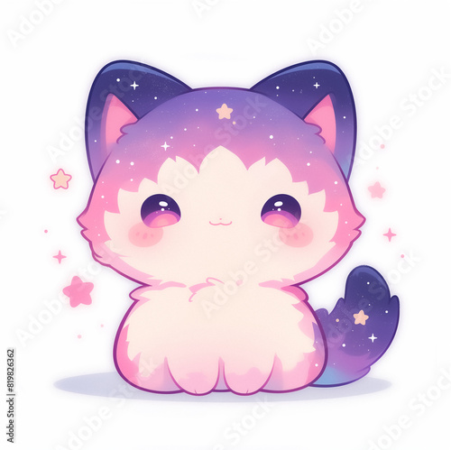 Obraz na płótnie Nebula cat kawaii illustration for stickers, logos and emotes, cloudy galaxy texture adorable cute design stationery set w salonie