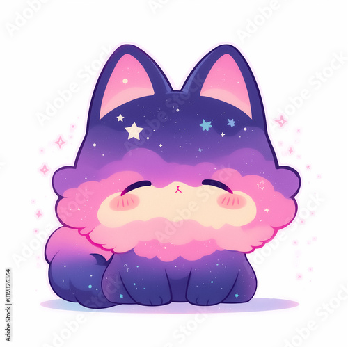 Galaxy cat kawaii illustration for stickers, logos and emotes, cloudy galaxy texture adorable cute design stationery set