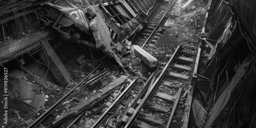 Fototapeta premium A monochromatic image of a train track, suitable for various projects