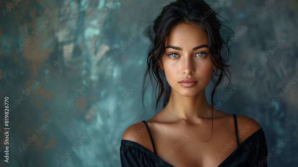 Beautiful fashion model in a stylish business outfit, posing gracefully in a corporate setting Beautiful fashion model in a stylish business outfit, posing gracefully in a corporate setting
