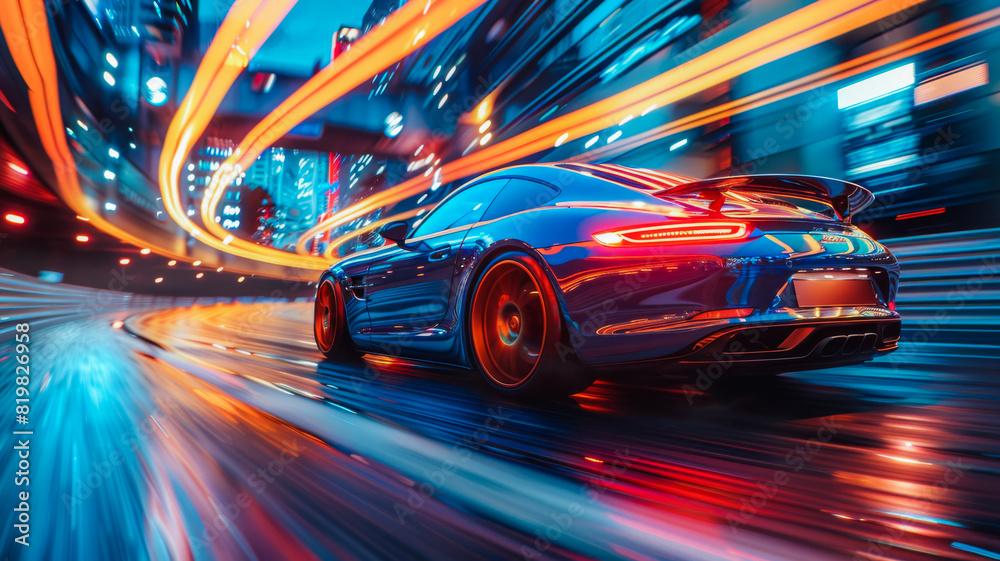 Fototapeta premium Need for Speed. High-Speed Sport Car in Urban Surrounding