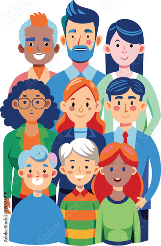 Flat illustration of a diverse group of people, vector illustration.