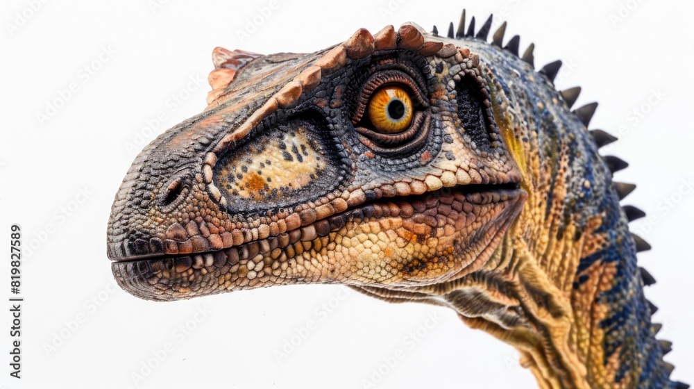 Fototapeta premium Detailed image of a dinosaur head on a white background. Perfect for educational materials
