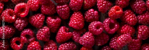 Raspberry berries texture background, Rubus idaeus fruits pattern, many red-fruited raspberries mockup, berries banner, pink berry top view with copy space for text, generative ai illustration photo