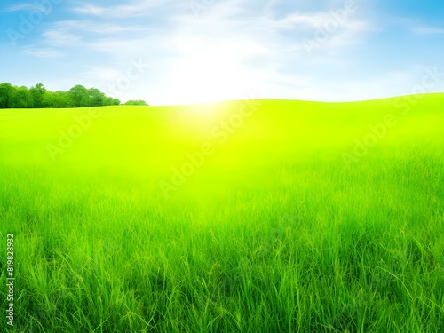 Green grass and blue sky,beautiful grass landscape