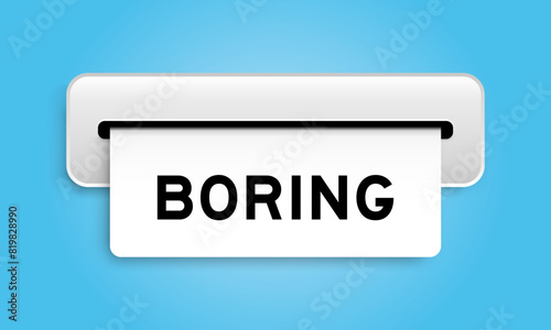 White coupon banner with word boring from machine on blue color background