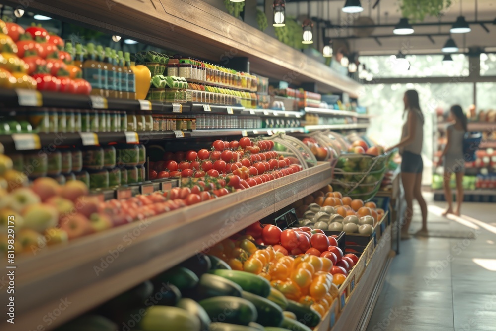 A woman browsing products in a supermarket, suitable for retail concepts