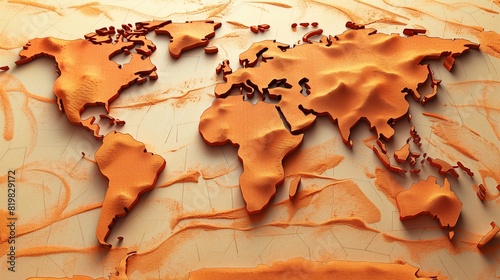 Rustic Orange Sand Formed into a Map of the World  Educational and Geographic Backgrounds for Travel and Exploration Themes