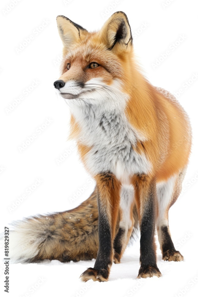 Fototapeta premium Close up of a fox on a white background, suitable for wildlife themes