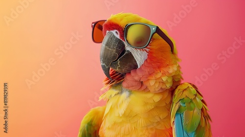 Creative Animal Concept: Parrot Bird in Sunglasses