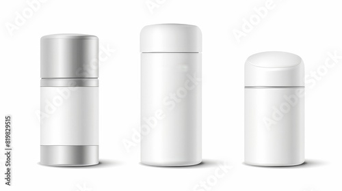 An antiperspirant roll-on with a fresh aroma. White plastic tube with a silver cap isolated on a white background. Packaging design template.