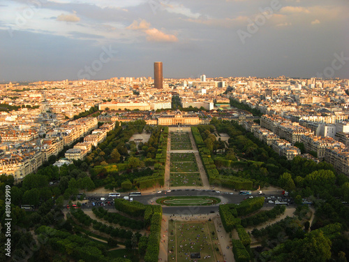 Aerial view The Champ de Mars  is a large public greenspace in Paris, France © blendindia
