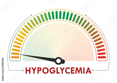 Hypoglycemia speedometer. Speedometer concept. Vector illustration.