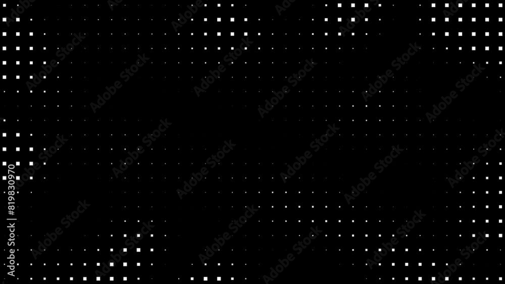 4k Abstract dynamic with white dots squares on transparent background (alpha channel). Motion modern animation. Trendy wavy banner template. Texture halftone dots pattern. Dotted animated gradient 