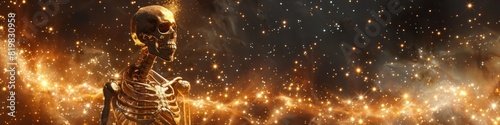 Golden Skeletal Celestial A Radiant Vision Among Cosmic Stars and Nebulas photo