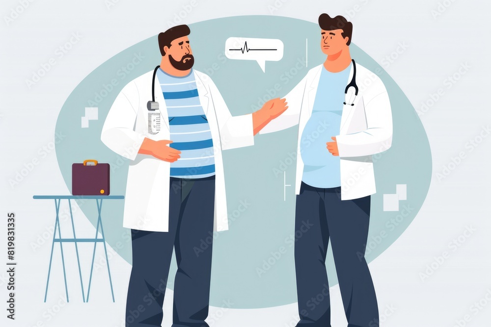 Two doctors engaged in a conversation, suitable for medical and healthcare concepts Two doctors engaged in a conversation, suitable for medical and healthcare concepts
