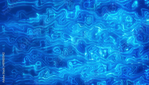 Illustation of glowing neon lines in blue on reflecting floor - abstract background.