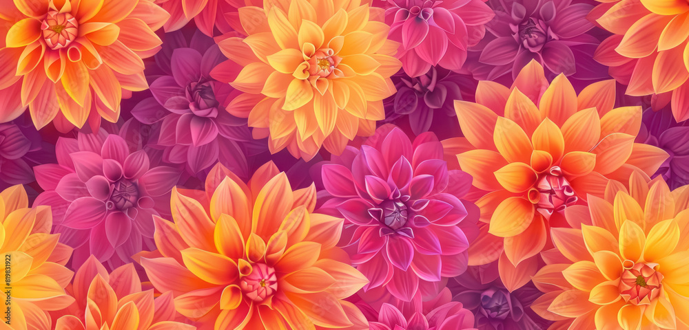 vibrant dahlia flowers in a rich color gradient from fuchsia to orange and purple vibrant dahlia flowers in a rich color gradient from fuchsia to orange and purple