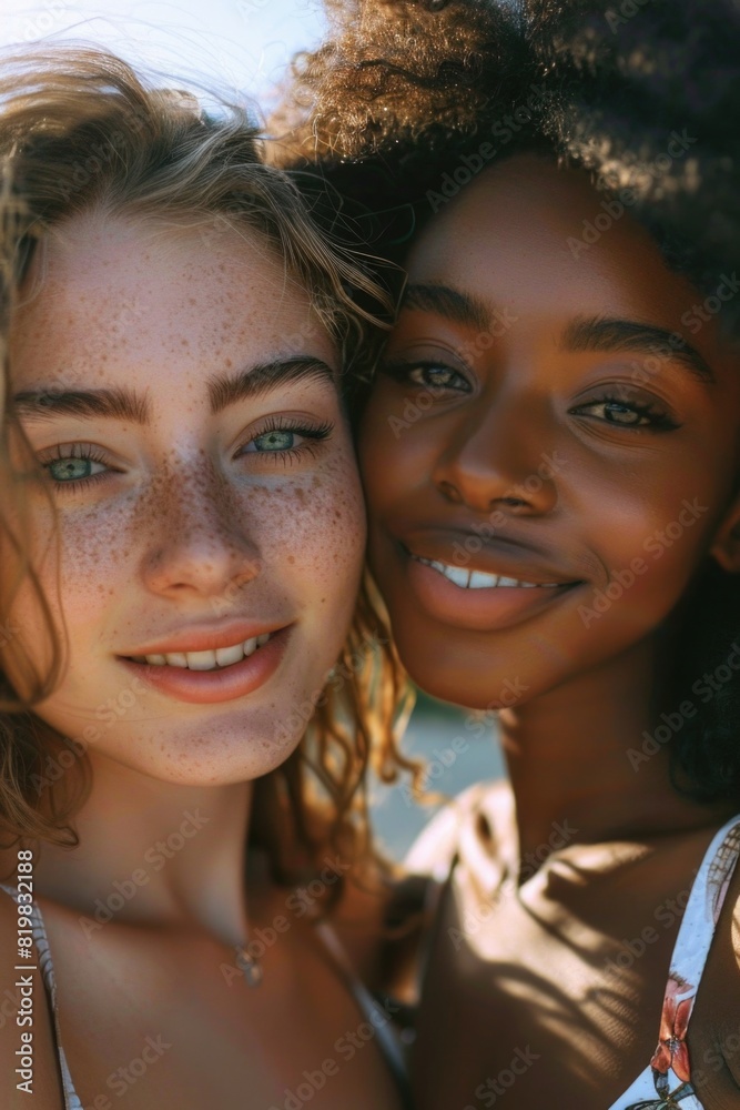Fototapeta premium Two women standing side by side. Suitable for lifestyle and friendship concepts