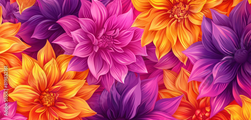 seamless pattern of lush dahlia flowers in sunset colors for design and wallpaper 