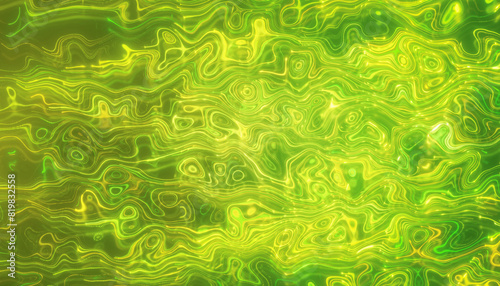 Illustation of glowing neon lines in green and yellow on reflecting floor - abstract background. © marog-pixcells