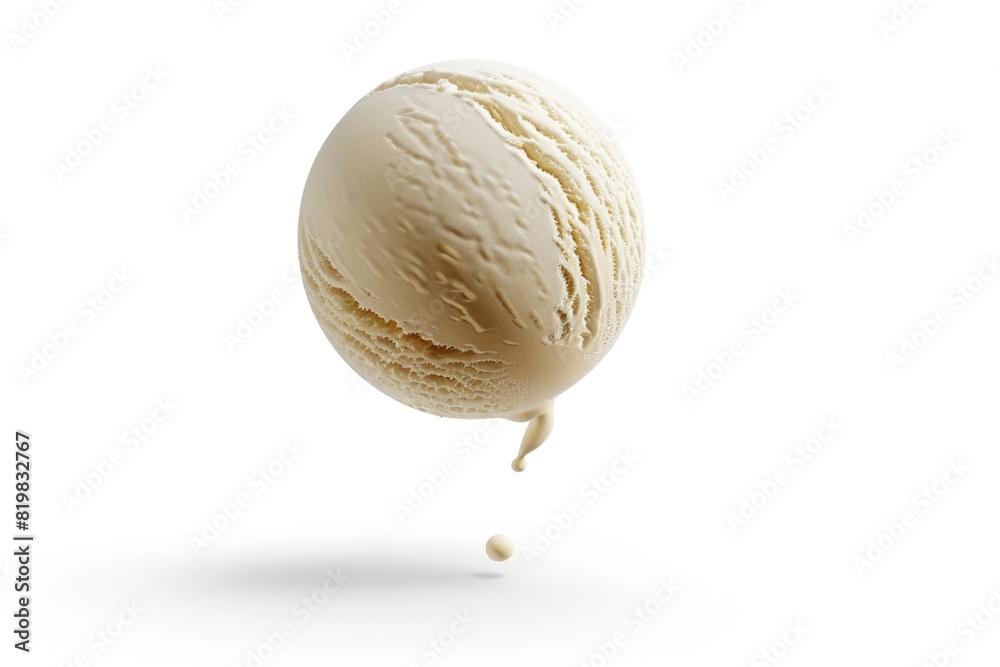 Vanilla ice cream scoop on a plain white background, perfect for food and dessert concepts