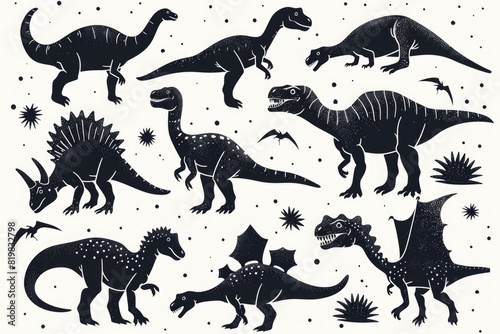 A collection of different dinosaur species. Suitable for educational purposes