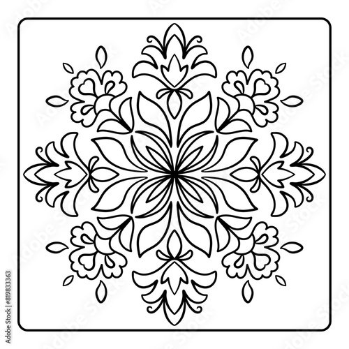 Tile with square symmetrical floral element