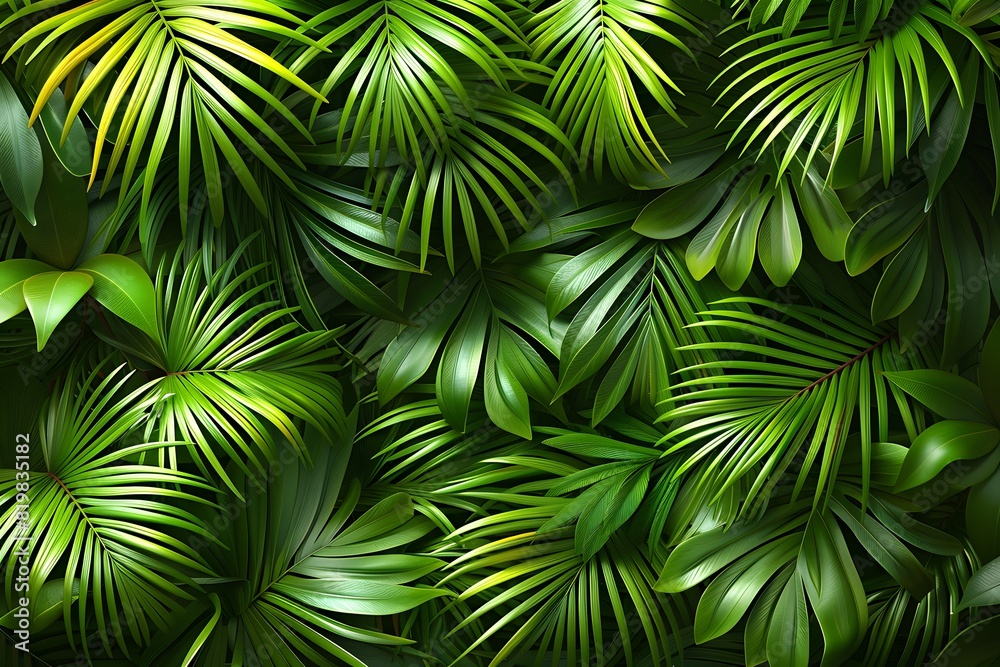Lush Green Tropical Palm Leaves Background - Exotic Nature Design for Print, Card, Poster