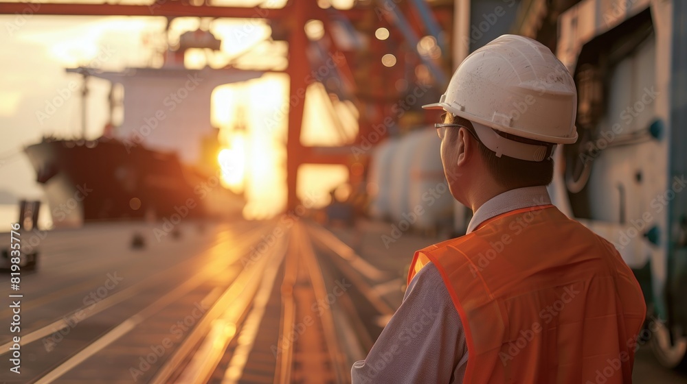 An engineer conducting safety inspections and ensuring compliance with regulations at a port facility. An engineer conducting safety inspections and ensuring compliance with regulations at a port facility.