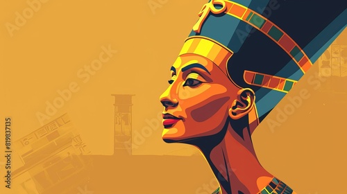 The statue of Nefertiti, queen woman pharaoh of ancient Egypt, a cartoon modern illustration