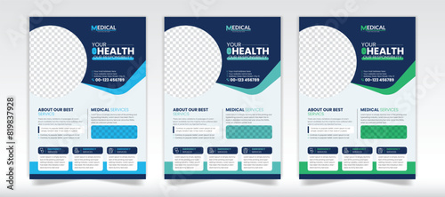 Medical pharmaceutical flyer design with 3 color template