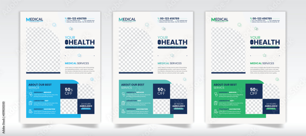 Minimalistic Medical flyer design template with flyer set Minimalistic Medical flyer design template with flyer set