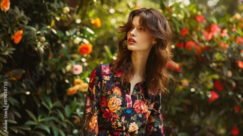 A sophisticated, silk blouse in a bold, floral print, perfect for adding a pop of color to a neutral outfit.