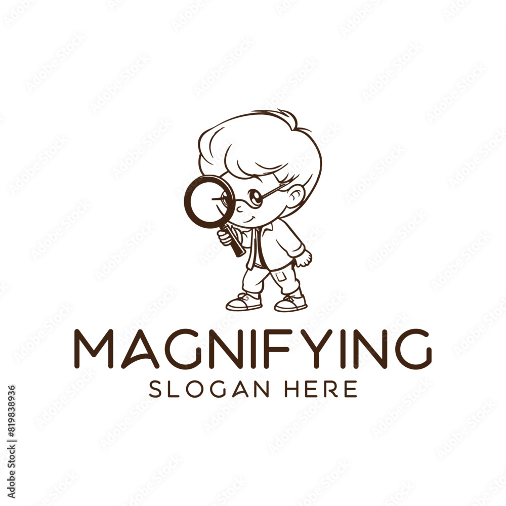 Magnifying kids logo vector illustration Magnifying kids logo vector illustration